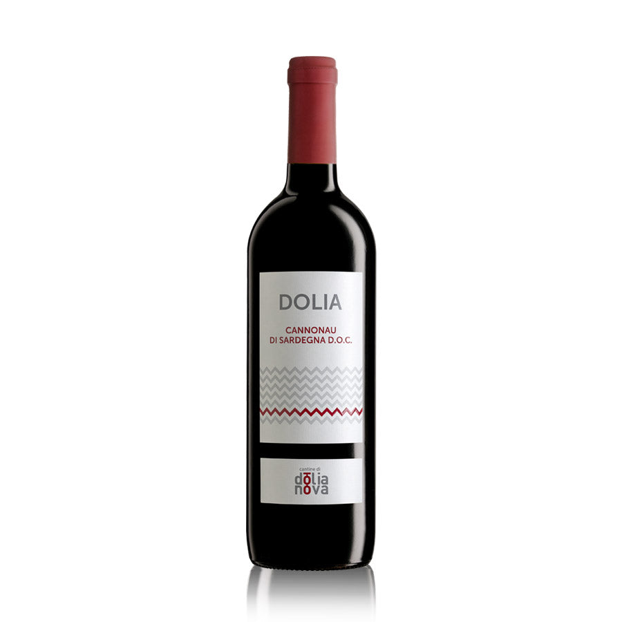 Dolia Cannonau di Sardegna DOC red wine bottle from Sardinia by Cantina di Dolianova on a white background