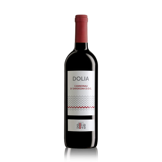 Dolia Cannonau di Sardegna DOC red wine bottle from Sardinia by Cantina di Dolianova on a white background