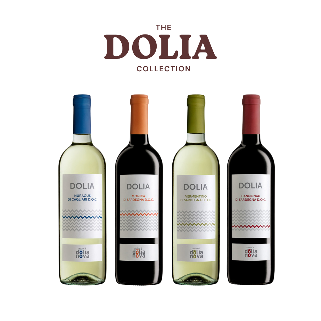 Dolia Collection 12 bottle Sardinian wine case by Cantina di Dolianova with Cannonau, Monica, Vermentino and Nuragus on a white background