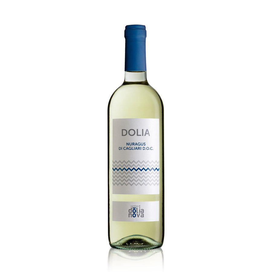 Dolia Nuragus di Cagliari DOC white wine bottle from Cantina di Dolianova on a white background