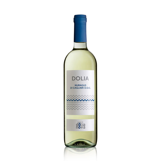 Dolia Nuragus di Cagliari DOC white wine bottle from Cantina di Dolianova on a white background