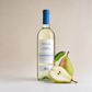 Dolia Nuragus di Cagliari DOC white wine with pear on a light background, fresh and delicate Sardinian wine