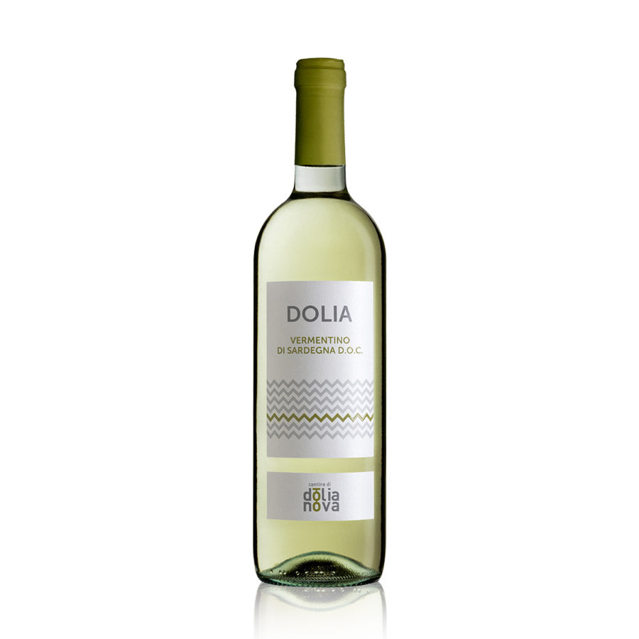Dolia Vermentino di Sardegna DOC white wine bottle from Cantina di Dolianova on a white background