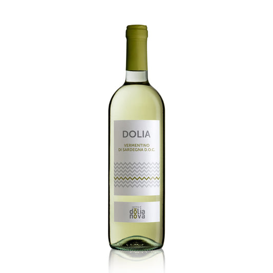 Dolia Vermentino di Sardegna DOC white wine bottle from Cantina di Dolianova on a white background