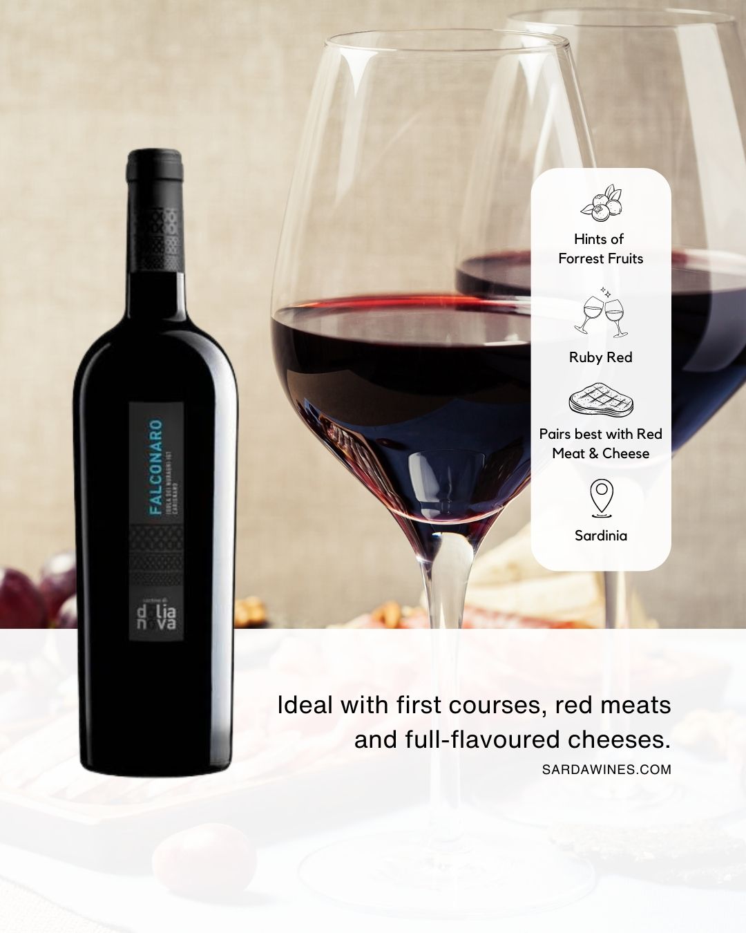 Falconaro Carignano IGT paired with red meats and aged cheeses
