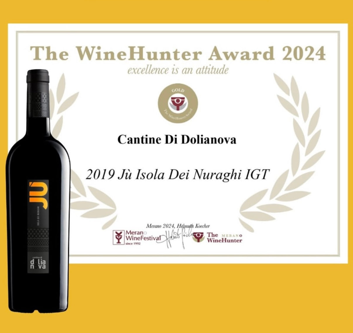 Jù Isola dei Nuraghi IGT red wine awarded WineHunter Award 2024 by Merano Wine Festival