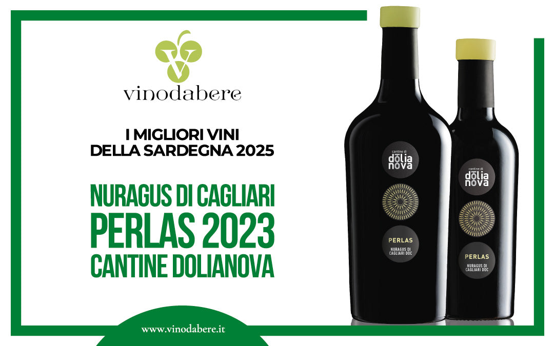 Perlas Nuragus di Cagliari white wine from Sardinia awarded by Vinodabere 2023 with bottle displayed
