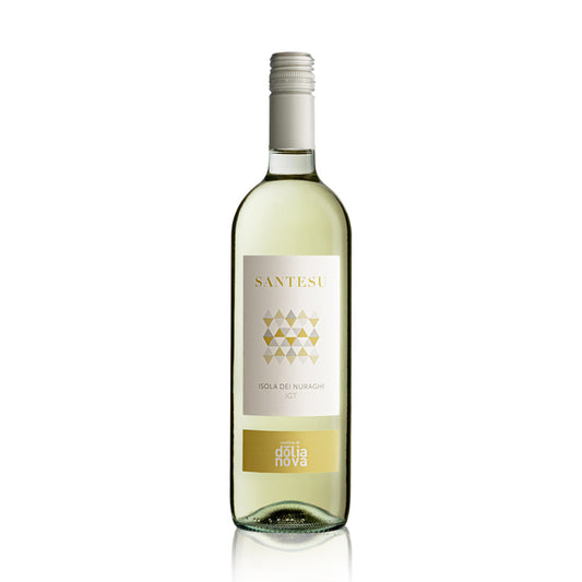 Santesu Bianco white wine by Cantina di Dolianova on a white background
