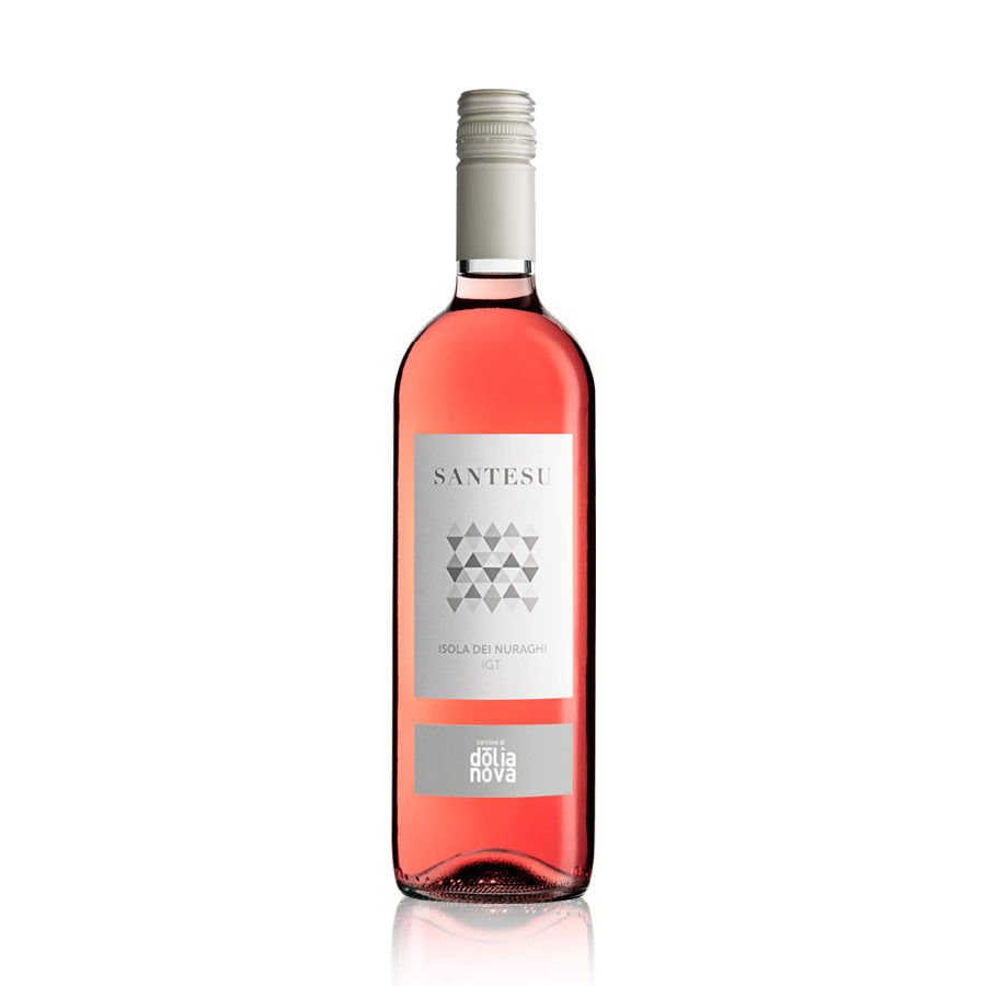 Santesu Rosato rosé wine by Cantina di Dolianova on a white background