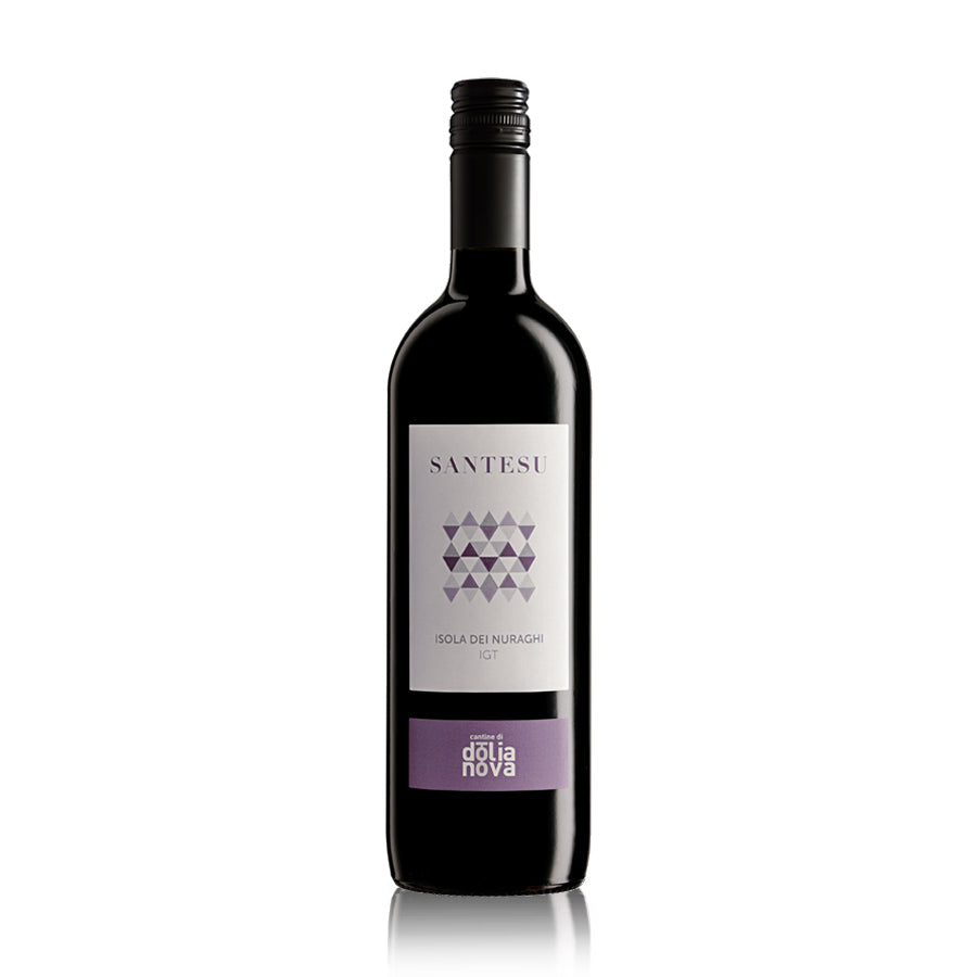 Santesu Rosso red wine by Cantina di Dolianova on a white background