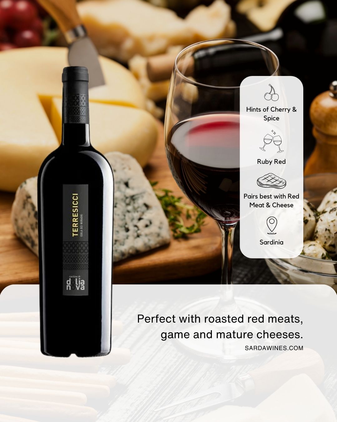 Terresicci Barbera Sarda paired with red meat and mature cheeses