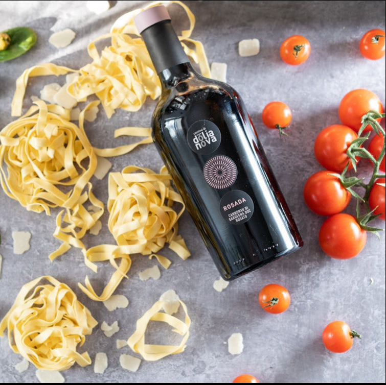 Rosada Cannonau di Sardegna DOC rosé wine with pasta, tomatoes and Mediterranean ingredients